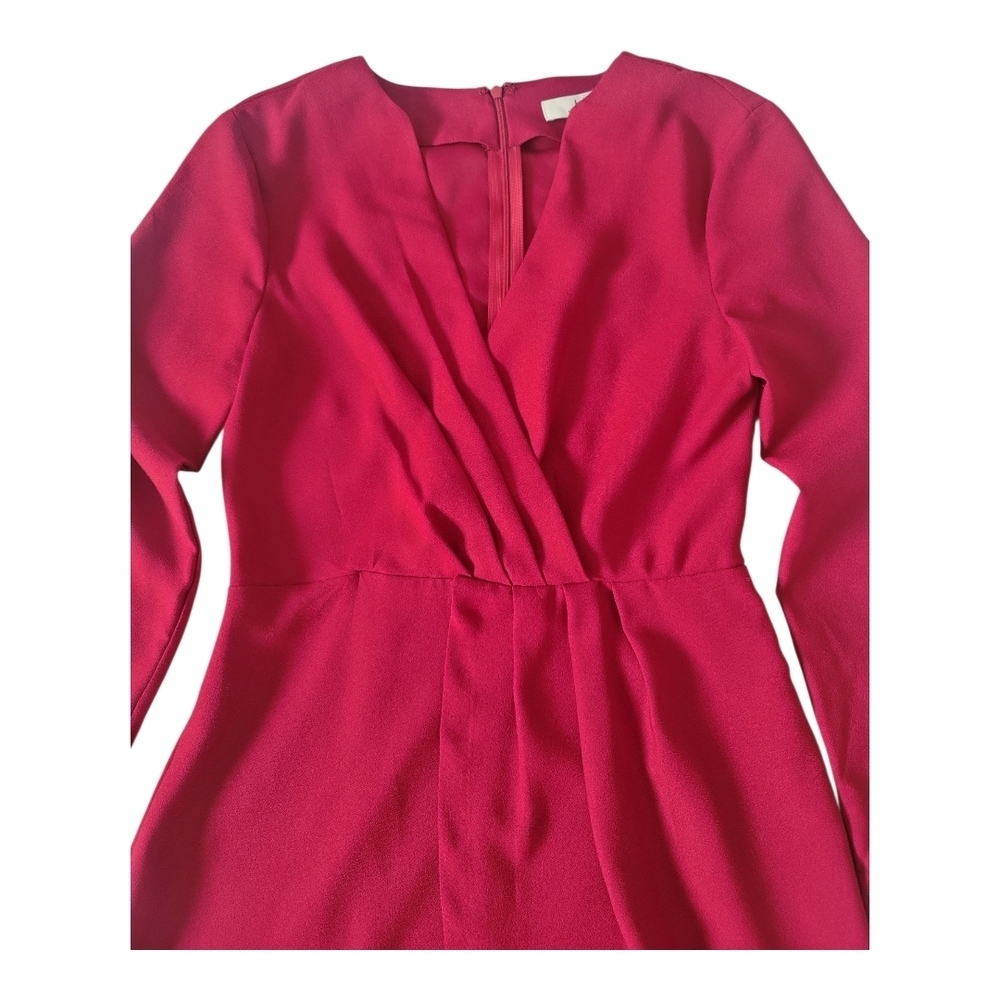 Halston Red Long Sleeve V-Neck Wrap Dress| Size XS - Picture 5 of 11